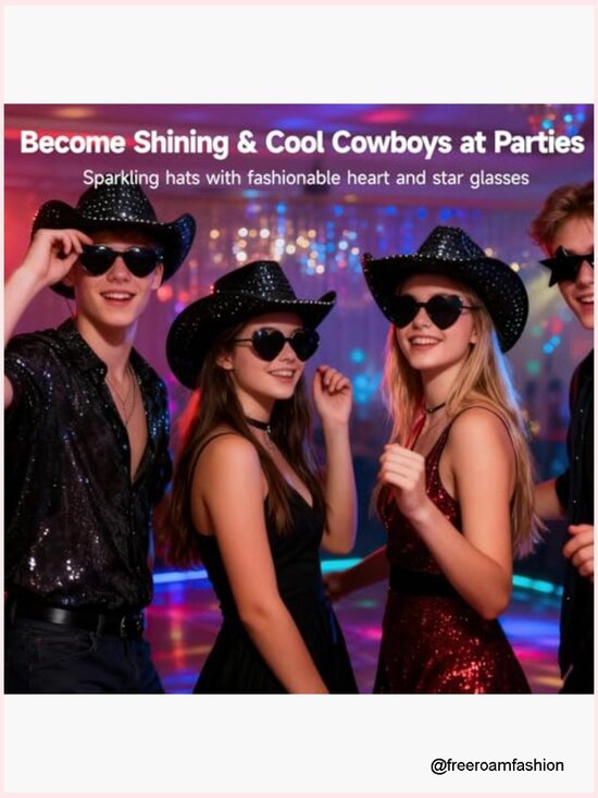 20 LED Light Up Cowboy Hats with Heart Star Glasses Costume Set main image 6